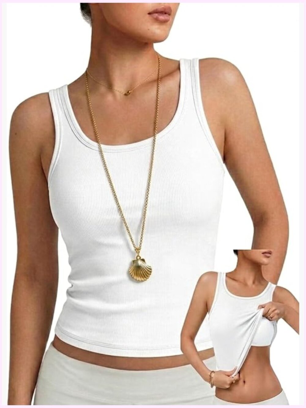 Ribbed Sleeveless Tank Top with Removable Pads for Workout & Daily Wear